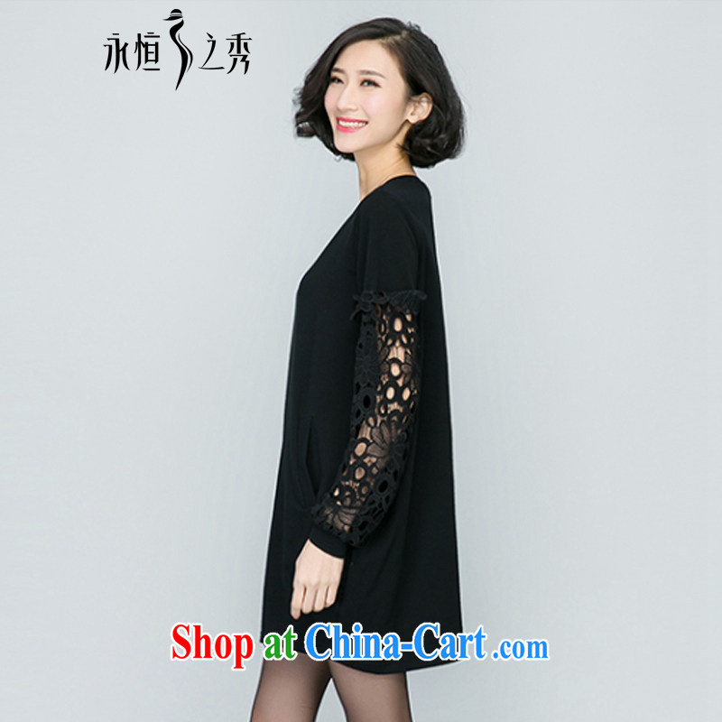 Eternal-soo and indeed increase, women's clothing dresses fat people graphics thin 2015 spring new thick sister Korean fashion lace sleeves, long T-shirt skirt black 4XL, eternal, and the show, and on-line shopping