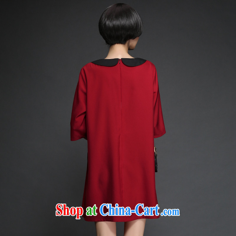Mephidross economy honey, spring 2015 the new, and indeed increase, female embroidery stitching doll collar cuff dress 2823 big red code 5 XL 200 jack, evergreens economy honey Silk (MENTIMISI), online shopping