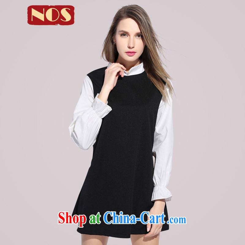 Thin _NOS_ is increasing, women dress loose video thin leave two stitching large skirt Y 56,201 black large code 5 XL