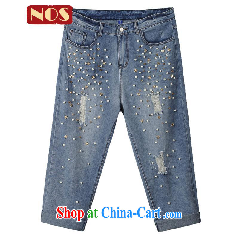 Thin _NOS_ summer wear new Korean version the Code women replacing worn out nails Pearl 9 blue jeans pants M 15,021 blue 40 200 Jack left and right through