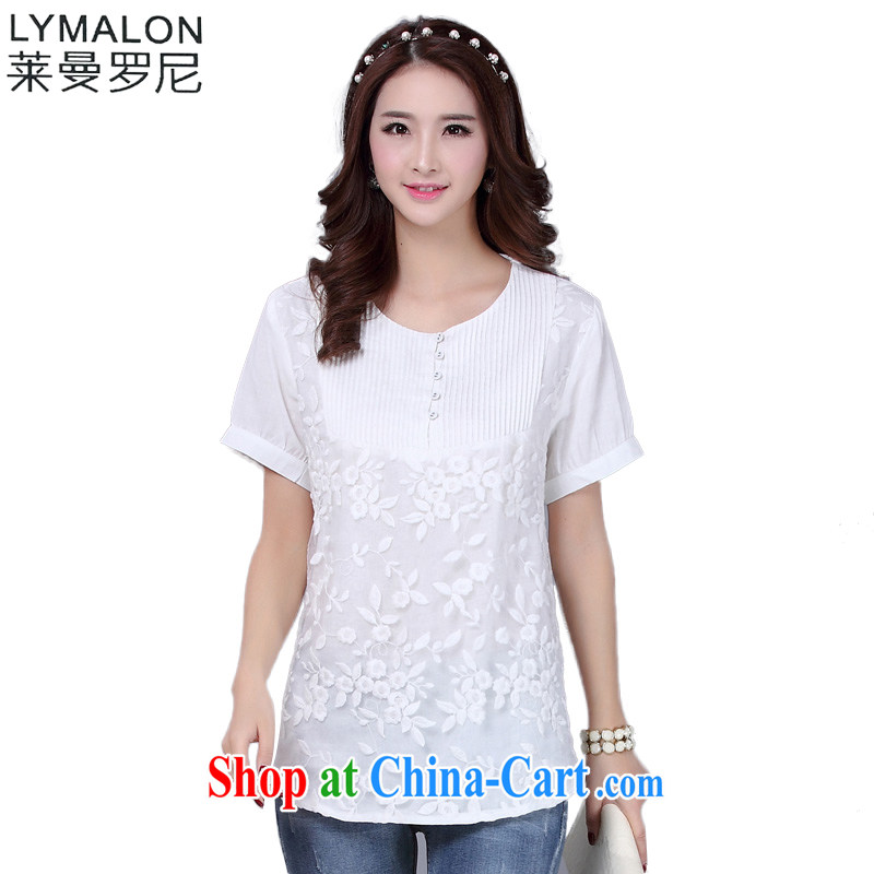 Lehman Ronnie lymalon fat people graphics thin 2015 spring and summer with new Korean version thick mm larger female loose short sleeve shirt T 1606 m White 4XL