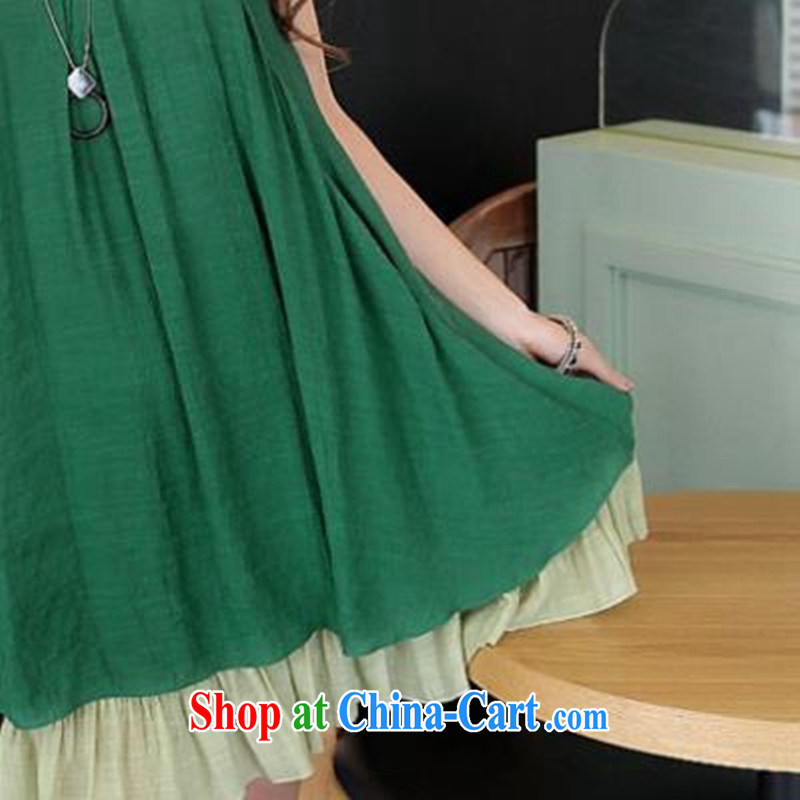 The Zaytun Unit, 2015 Spring Summer Korean version stylish snow woven flouncing lady, loose the code vest dress (the belt) 8042 green XL, coral blue, and shopping on the Internet