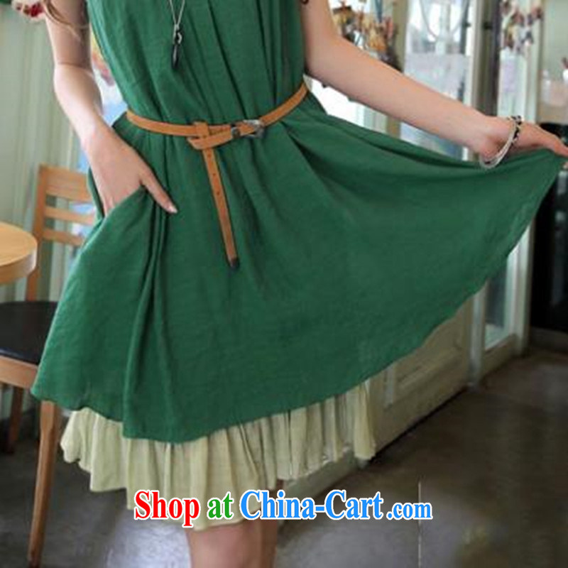 The Zaytun Unit, 2015 Spring Summer Korean version stylish snow woven flouncing lady, loose the code vest dress (the belt) 8042 green XL, coral blue, and shopping on the Internet