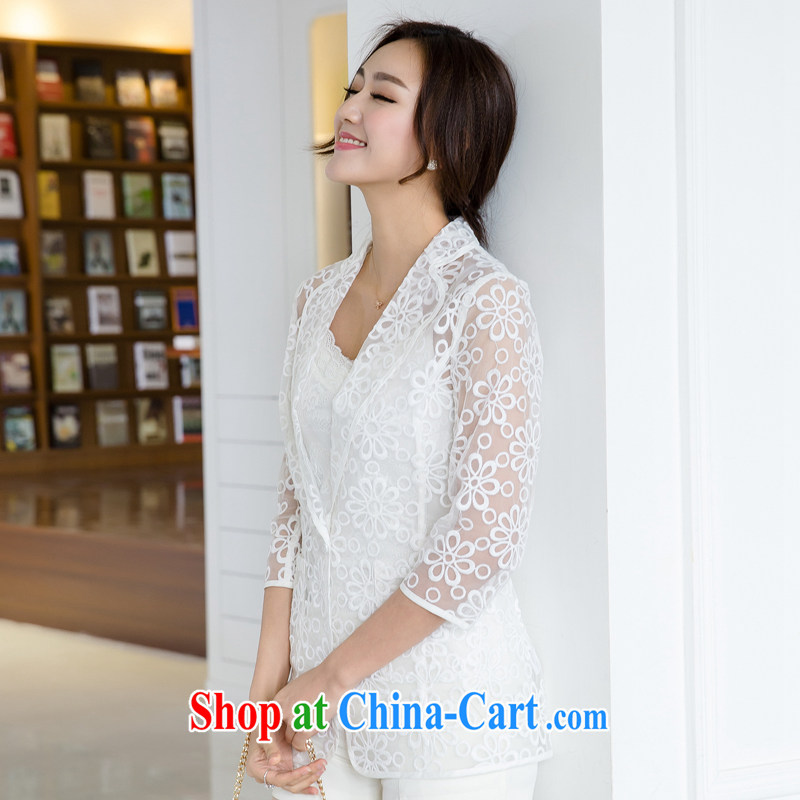 Huan Zhu Ge Ge Ge 2015 the code female summer new, thick mm video thin biological empty Web yarn 7 sub-sleeved jacket for the T-shirt jacket air-conditioning T-shirt V5090 white 3XL (suitable for 165 - 180 catties, giggling auspicious, and shopping on the Internet