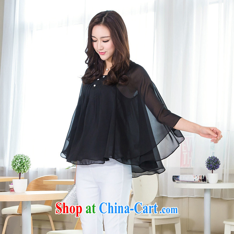 Good luck cracking the Code women 2015 spring and summer new leisure loose 9 bat sleeves solid snow T woven shirts women T-shirt solid shirt V 5092 black 3 XL (165 - 180 jack wear, giggling auspicious, shopping on the Internet