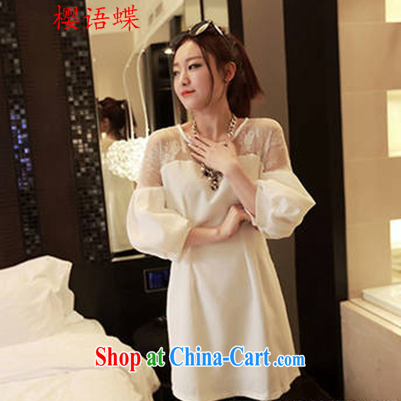 Cherry, Butterfly Spring 2015 the new European and American XL thick MM lace female American thick mm video thin and thick lace shirt dress Jack white XXXXL