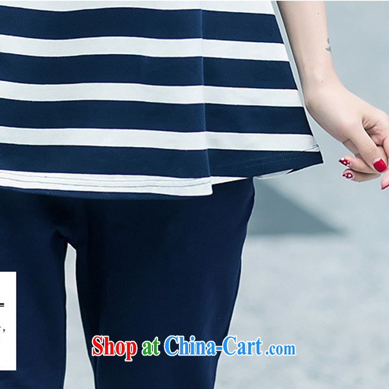Mr Yuen-yee 2015 spring and summer with new women, leisure, clothing and Kit Korean version the Code women's clothing and stylish stripes loose cotton T shirts 7 pants blue striped Kit XL, Mr Yuen-yee (Xiawaner), online shopping