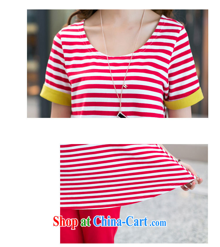 Mr Yuen-yee 2015 spring and summer new, larger female liberal stripes cotton T pension sport and leisure package two-piece red stripe Kit 4 XL pictures, price, brand platters! Elections are good character, the national distribution, so why buy now enjoy more preferential! Health
