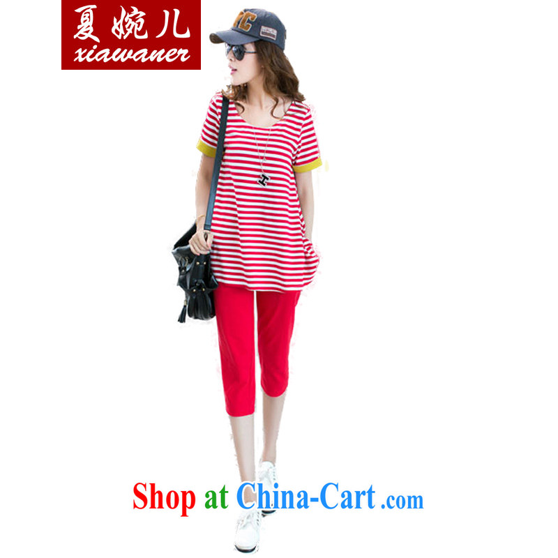 Mr Yuen-yee 2015 spring and summer new, larger female liberal stripes cotton T pension sport and leisure package two-piece red stripe Kit 4 XL, Mr Ronald ARCULLI Yuen-yee (Xiawaner), online shopping