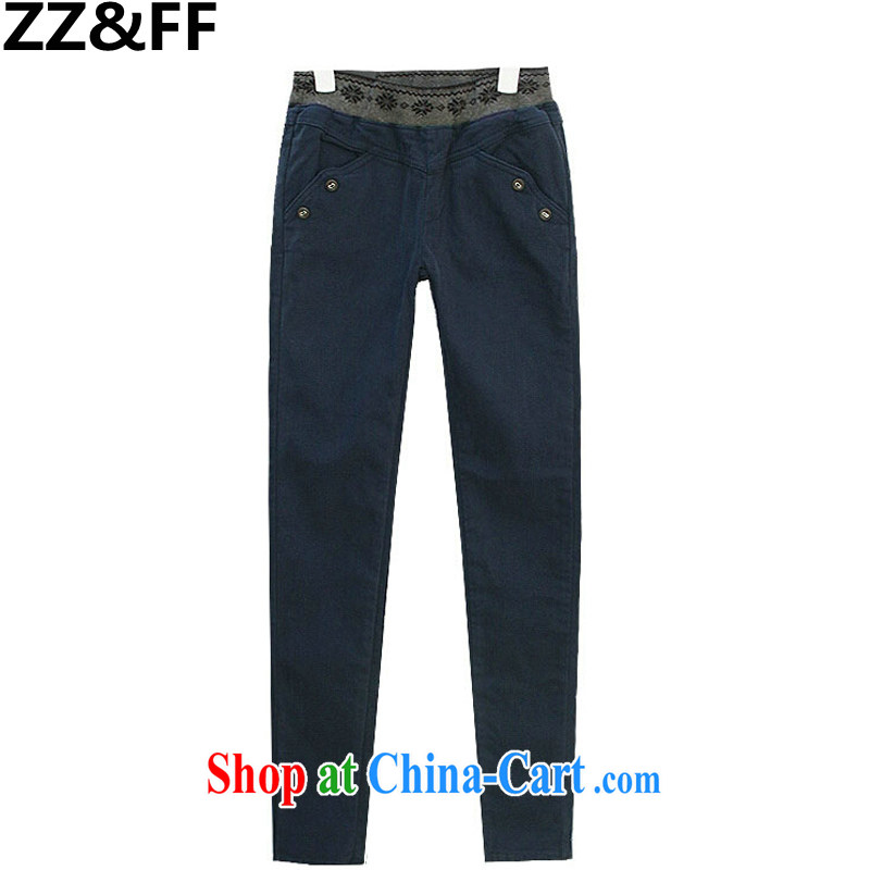 ZZ _FF 2015 summer New, and indeed increase, female 200 Jack thick MM Korean Elastic waist thick MM larger jeans female Tibetan cyan XXXXL