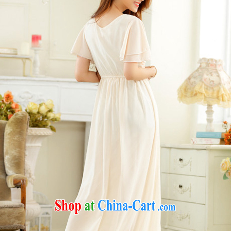 Land is still the Yi 2015 summer new Korean high-end name-yuan style horn cuff, V collar XL long bridesmaid evening dress snow woven dresses champagne color XXXL, land is still the garment, and shopping on the Internet