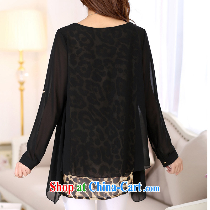 In 2015 a new, thick mm KING SIZE, ladies stylish leopard print long-sleeved, long, snow-woven shirts fat people graphics thin, black 7002 XXXL, shallow, and, on-line shopping