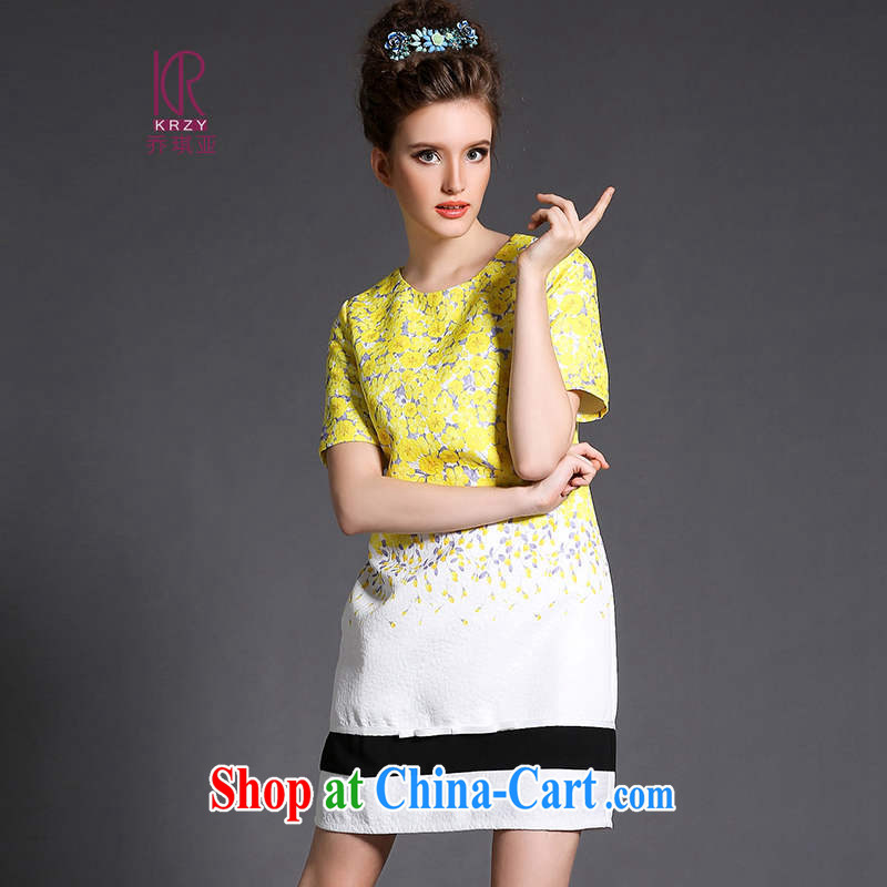 Joe Angel in the spring and summer new, larger female female dresses floral jacquard gradient dresses and indeed XL solid skirt package mail yellow 5 XL