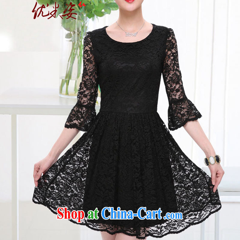 Optimize m Beauty 2015 new summer XL OL commuter dress thick mm video thin Professional Beauty cuff in short skirts lace to the black 5 XL