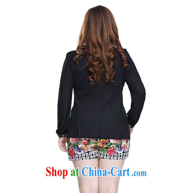 Slim Li-su 2015 spring and summer new, larger female nails drill long-sleeved Solid Color round-collar set head video thin aura snow woven shirts Q 7977 black 4XL, slim Li-su, and online shopping