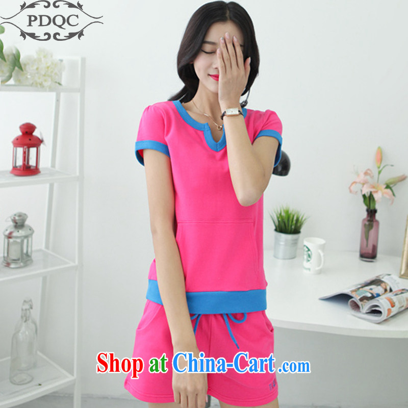 PDQC summer 2015 new casual stylish pure cotton short-sleeved T-shirt shorts student kit pink XXL