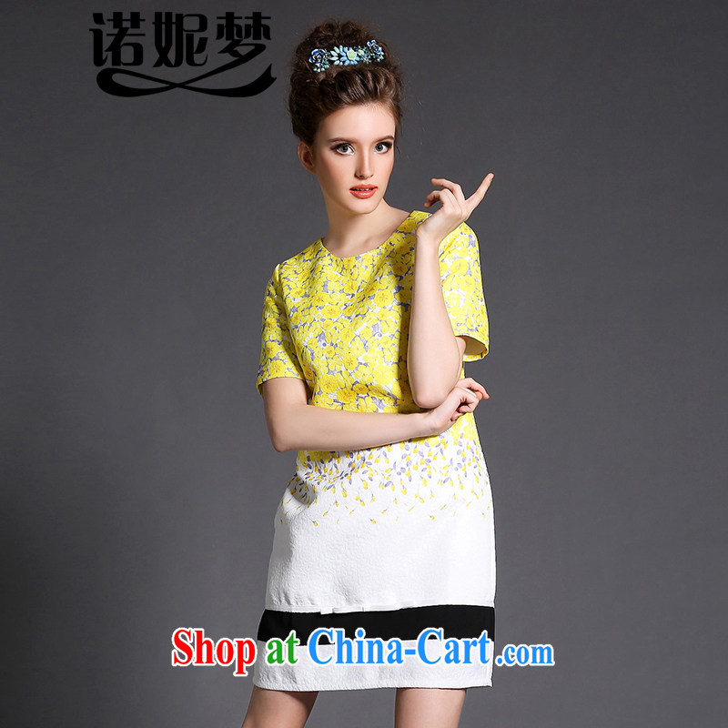 Connie's Dream Original high-end European and American dress 2015 new spring is indeed the XL female 200 Jack elegant flowers stamp short skirt G 1517 yellow XXXXXL