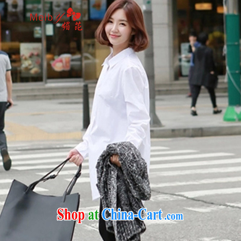 The Code women ground 100 2015 spring Korea version of the greater, long, loose cotton long-sleeved shirt, white T-shirt 2985 #white XXL, Mei Sanitary accommodation (Meiby), shopping on the Internet