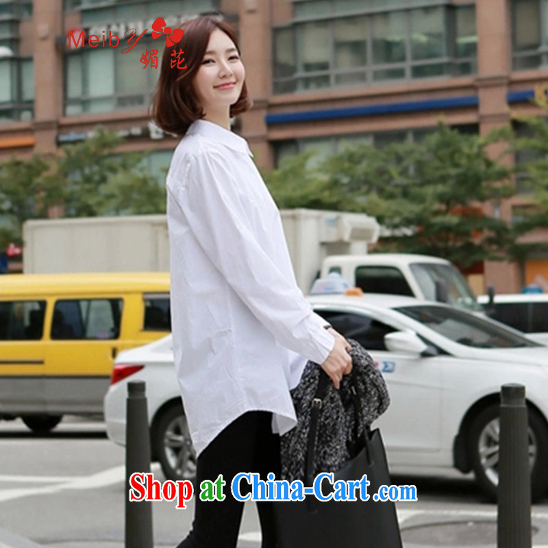 The Code women ground 100 2015 spring Korea version of the greater, long, loose cotton long-sleeved shirt, white T-shirt 2985 #white XXL, Mei Sanitary accommodation (Meiby), shopping on the Internet