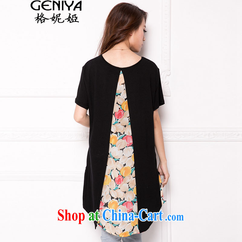 The Eugenia Brizuela de Avila 2015 Korean version the code female summer thick MM long, snow-woven spell pure cotton short-sleeved relaxed casual T pension black XXL, Eugenia Brizuela de Avila (geniya), shopping on the Internet