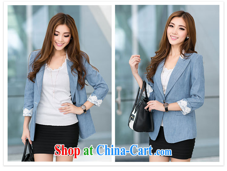 The fat increase, female fat mm spring 2015 spring and summer new Korean fashion lace stitching and leisure the cowboy small jacket small suits women wore light blue XXL pictures, price, brand platters! Elections are good character, the national distribution, so why buy now enjoy more preferential! Health