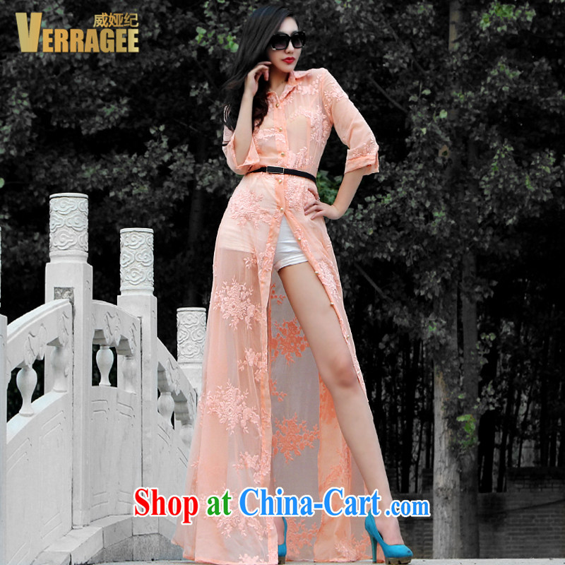 Julia Wei Ji_verragee Europe big aura snow beauty woven long dresses and long skirts larger female V 11 coral S