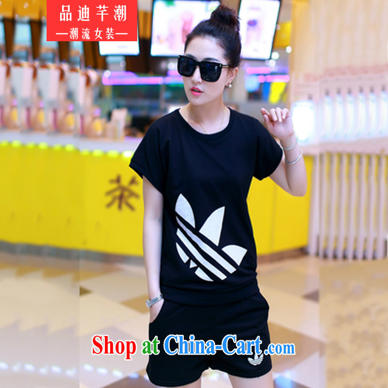 2015 PDQC new summer Korean sport Leisure package shorts two piece loose T shirts uniforms female black XL