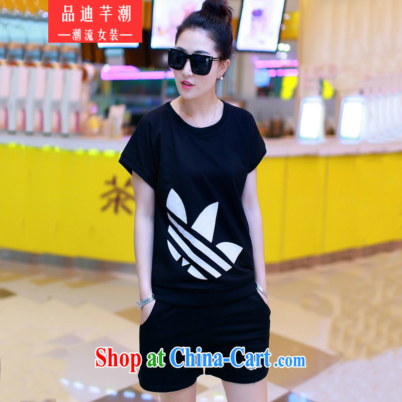 2015 PDQC new summer Korean sport Leisure package shorts two piece loose T shirts uniforms female black XL, PDQC, shopping on the Internet