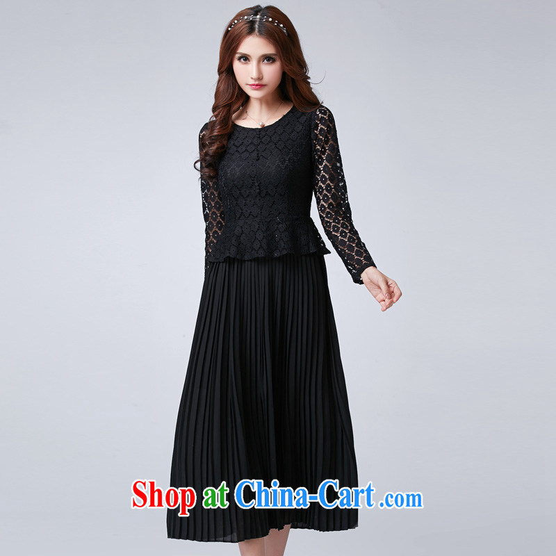 Cross-sectoral expertise provided MM spring 2015 new, larger female lace spell snow woven graphics thin large number even long-sleeved clothing and long skirt 2625 black 4XL, cheer for (qisuo), online shopping