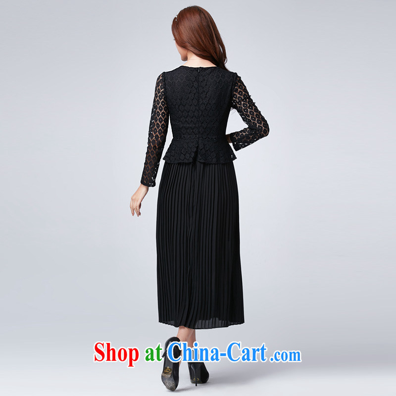 Cross-sectoral expertise provided MM spring 2015 new, larger female lace spell snow woven graphics thin large number even long-sleeved clothing and long skirt 2625 black 4XL, cheer for (qisuo), online shopping