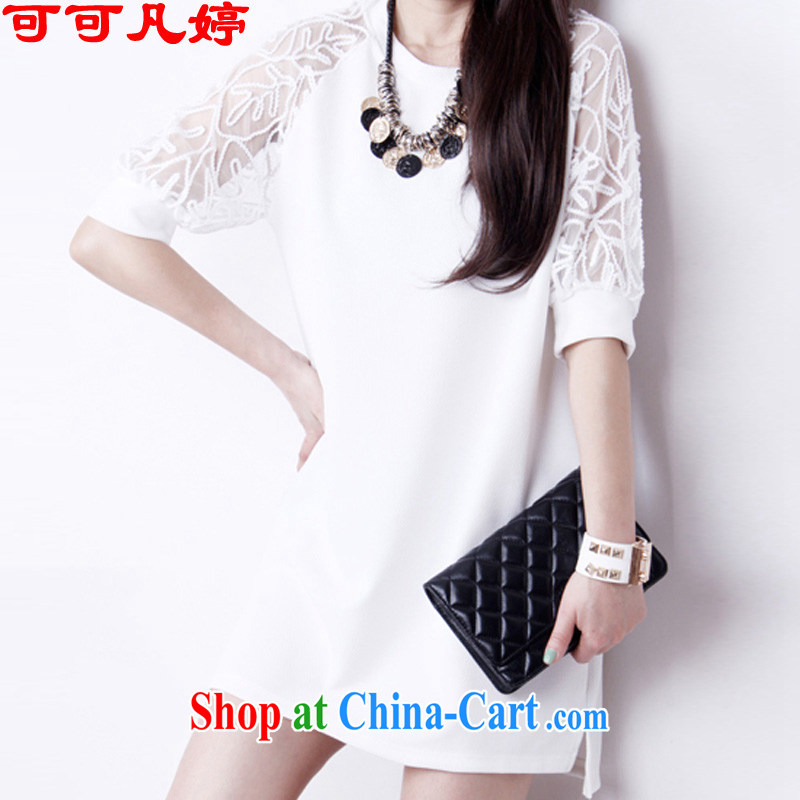 Cocoa where Ting 2015 summer new Korean version the code dress lace 100 loose ground a field dresses 3318 white XXXL