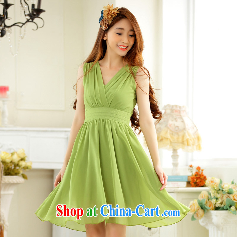 The package mail XL dresses Korean elegant elegant V collar sleeveless ice woven skirt green the waist dress skirts Solid Color thick sister graphics green 3XL approximately 170 - 180 jack