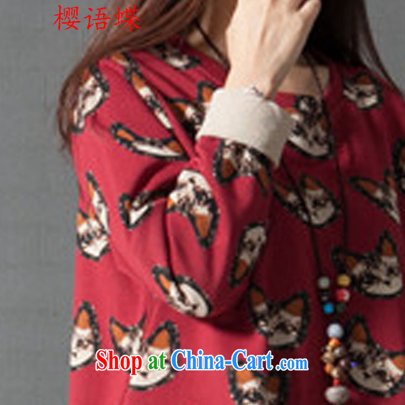 Cherry, Butterfly Spring 2015 the new female thick MM sweater larger dresses Korean long-sleeved thick MM cartoon pattern dresses red XXL, cherry, Butterfly (yintalkabutterfly), online shopping