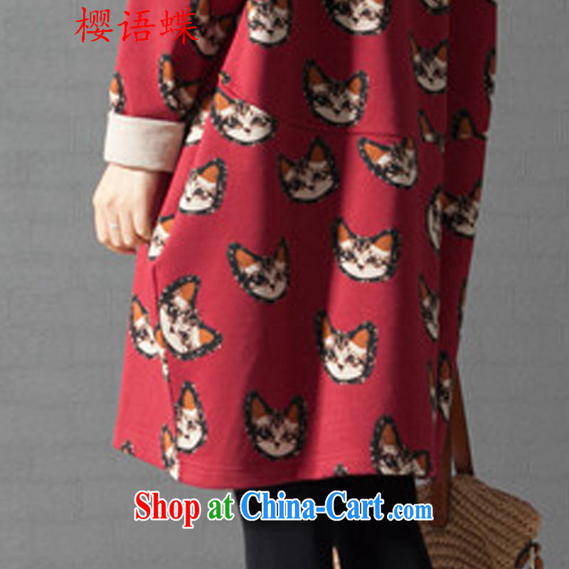 Cherry, Butterfly Spring 2015 the new female thick MM sweater larger dresses Korean long-sleeved thick MM cartoon pattern dresses red XXL, cherry, Butterfly (yintalkabutterfly), online shopping