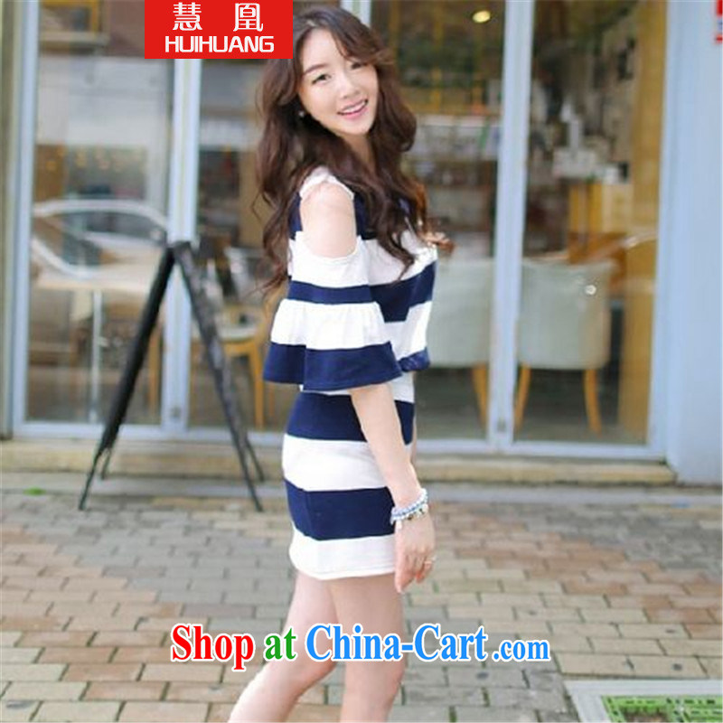 Emily for 2015 graphics thin stripes cuff flouncing bare shoulders T shirts short skirts two-piece with cotton army green L, Emily for (HUIHUANG), shopping on the Internet