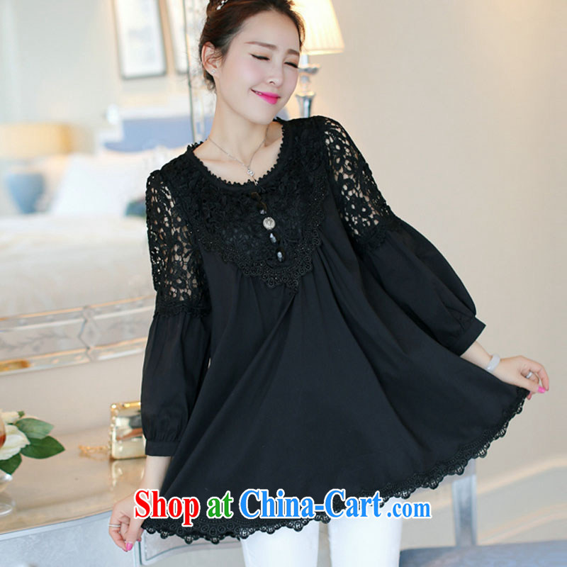 Pure color has always been the 2015 spring new female Dress Shirt Korean version the Code women mm thick 5 cuff lace snow solid woven shirt black XL, solid color has always been, and shopping on the Internet