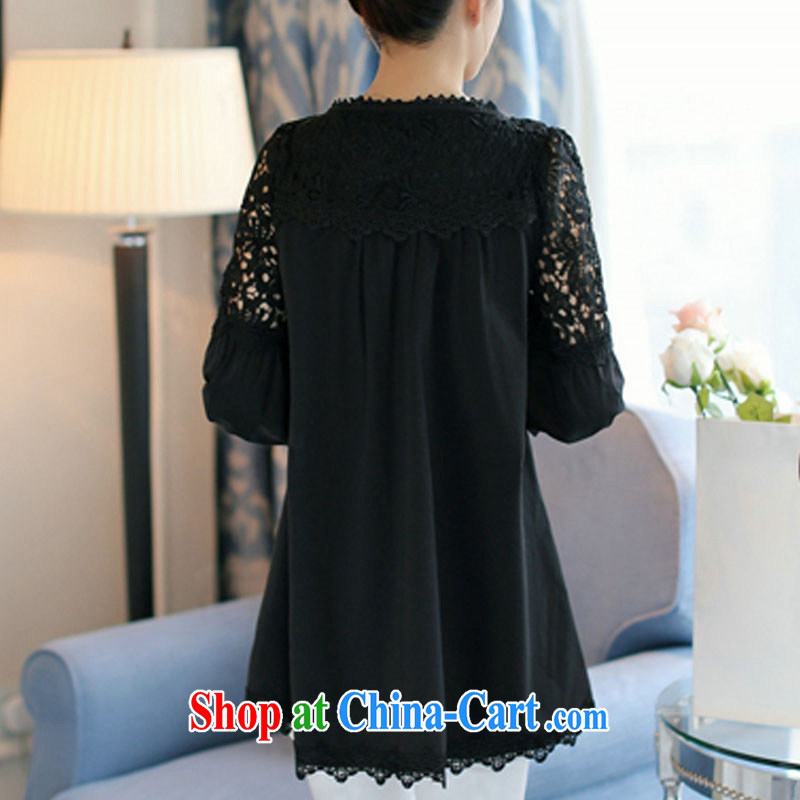 Pure color has always been the 2015 spring new female Dress Shirt Korean version the Code women mm thick 5 cuff lace snow solid woven shirt black XL, solid color has always been, and shopping on the Internet