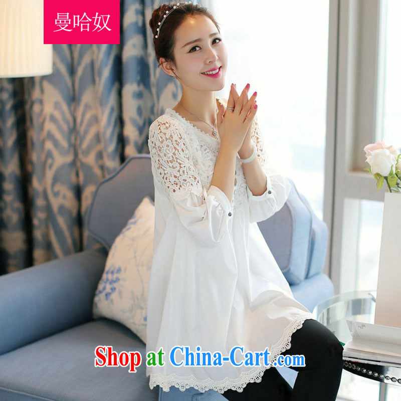 Cayman, slavery 2015 spring new dresses female Korean version the Code women mm thick 5 cuff lace snow woven shirts solid white XXL