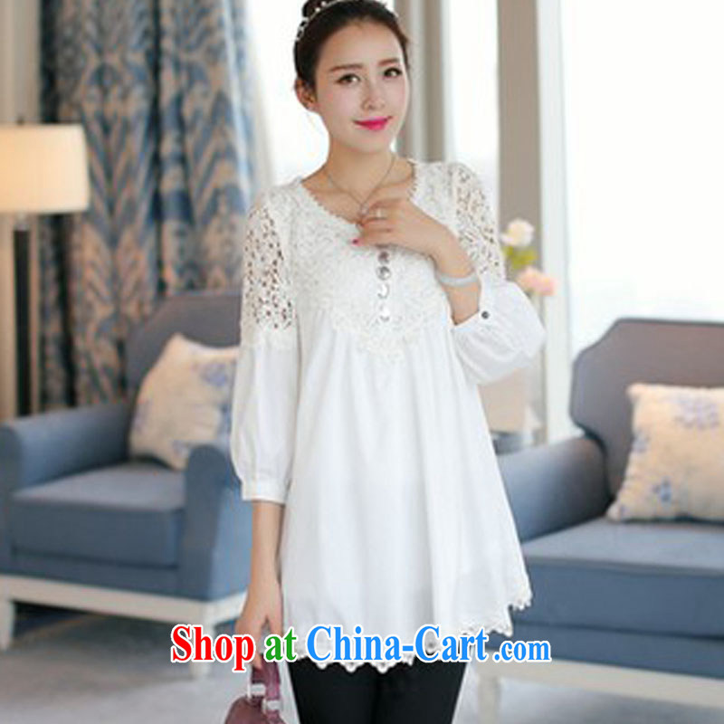 Cayman, slavery 2015 spring new dresses female Korean version the Code women mm thick 5 cuff lace snow woven shirts solid white XXL, the slave (Manhanu), and shopping on the Internet