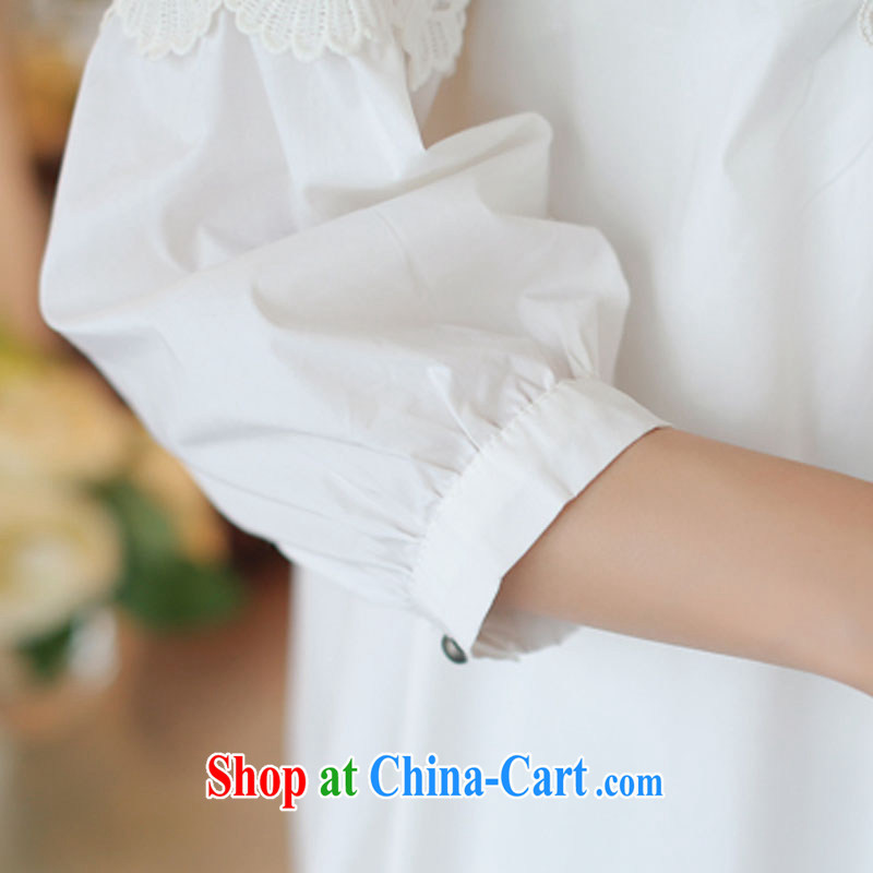 Cayman, slavery 2015 spring new dresses female Korean version the Code women mm thick 5 cuff lace snow woven shirts solid white XXL, the slave (Manhanu), and shopping on the Internet