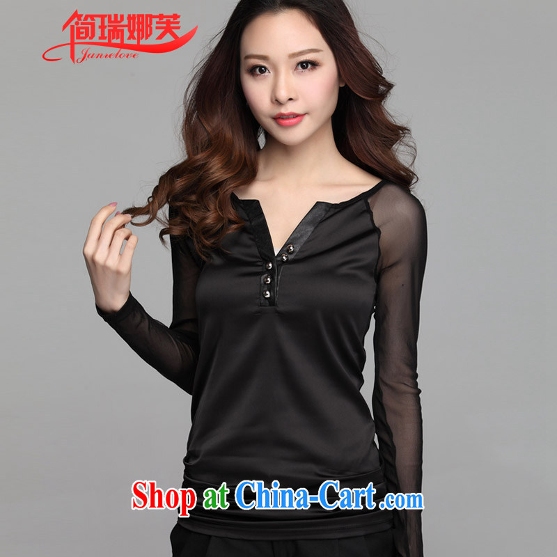 In short, would be the 2015 spring and summer new large, thick MM cultivating graphics thin Web yarn stitching V collar solid shirt T pension J 633 black 3 XL
