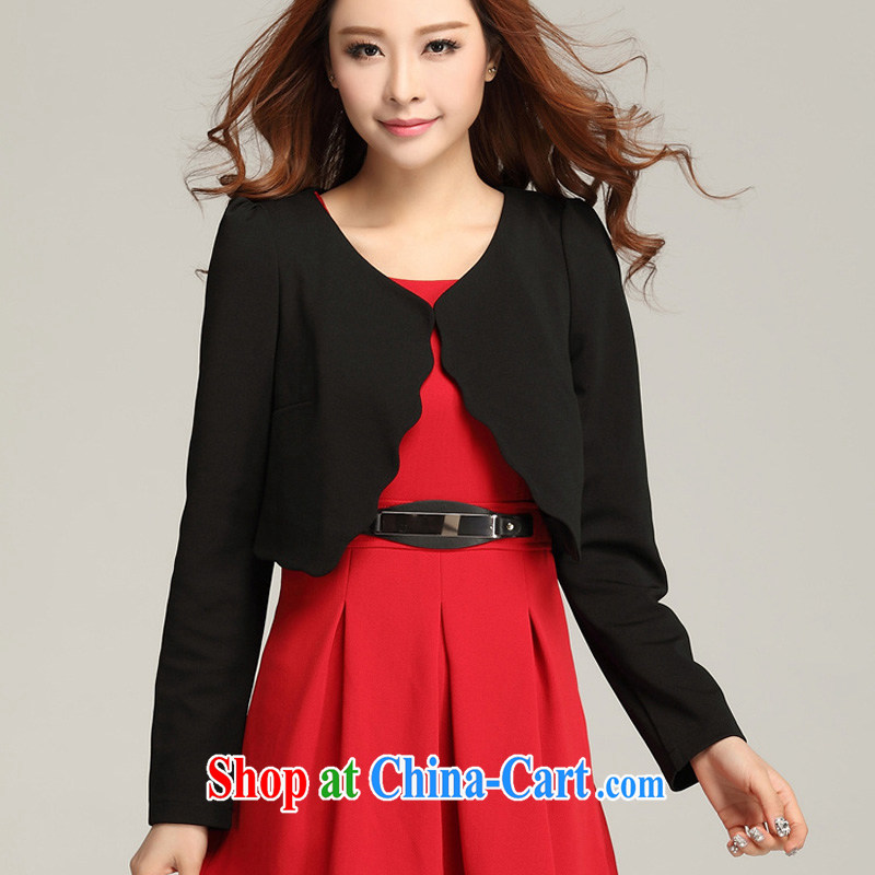 Land is still the Yi 2015 spring new Korean version commuter style large, female video thin thick sister knocked color waves two-piece dresses 3389 black T-shirt + red skirts XXXXL, land is still the garment, and, shopping on the Internet