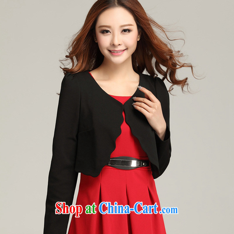 Land is still the Yi 2015 spring new Korean version commuter style large, female video thin thick sister knocked color waves two-piece dresses 3389 black T-shirt + red skirts XXXXL, land is still the garment, and, shopping on the Internet