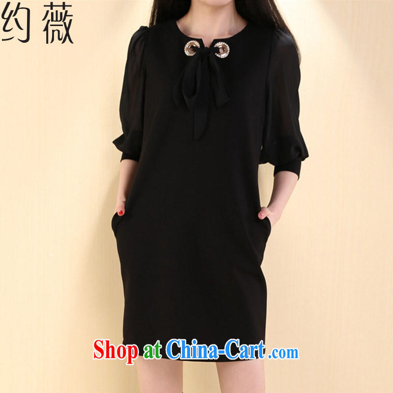 About Ms Audrey EU 2015 spring and summer new products, female dresses beauty graphics thin stitching snow woven 7 cuff dress female YW 172 black 4XL