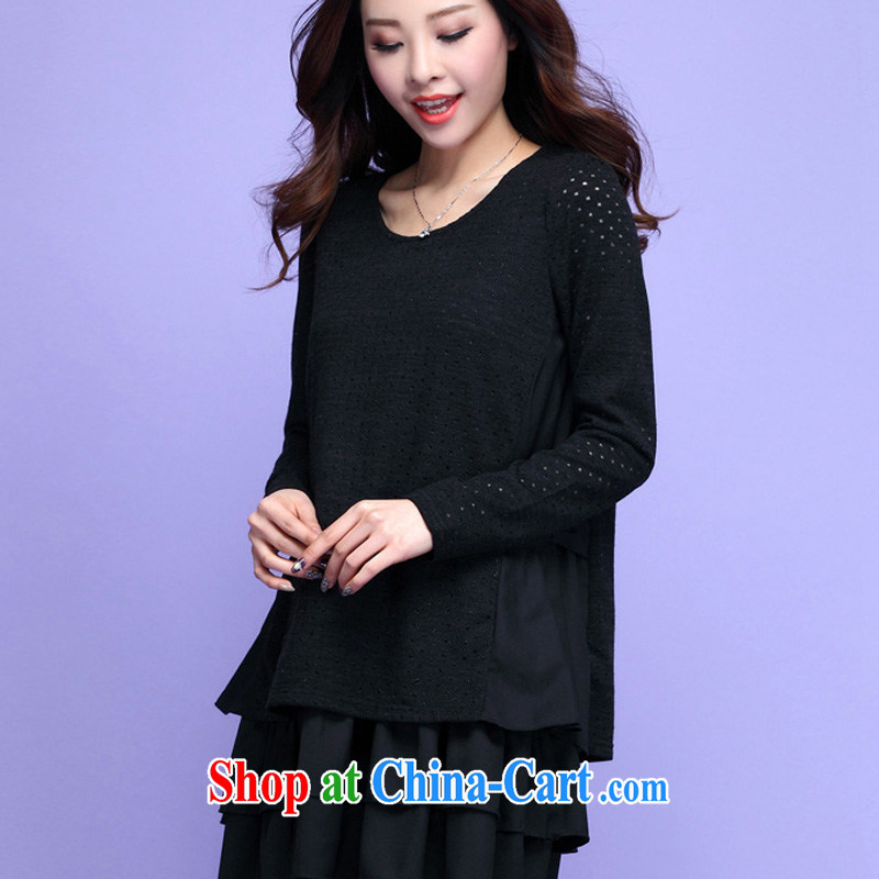Land is still the Yi 2015 spring and summer, the Korean version of the greater code female thick sister loose knit-stitching snow-woven long-sleeved leave of two piece dress dress 3678 black XXXXL, land is still the garment, shopping on the Internet