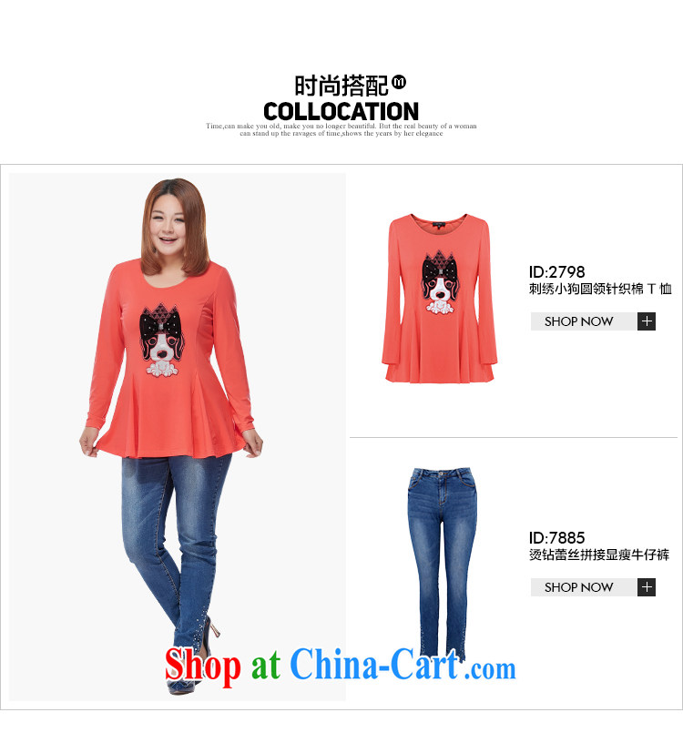 MSSHE XL ladies' 2015 spring A with embroidery long-sleeved round neck cotton knit T shirts clearance 2798 black 4XL pictures, price, brand platters! Elections are good character, the national distribution, so why buy now enjoy more preferential! Health