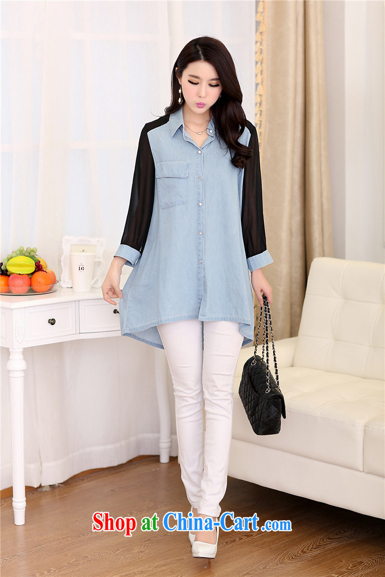 Won the 2015 spring Korean fashion jeans, long, large, female shirt loose video thin larger female C 119 blue XXXXL pictures, price, brand platters! Elections are good character, the national distribution, so why buy now enjoy more preferential! Health