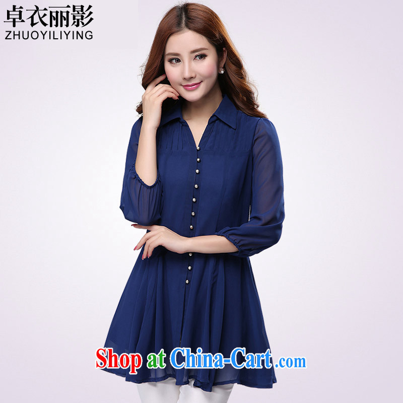 Cheuk-yan Yi Lai Ying 2015 spring new larger women mm thick loose video thin ice woven shirts, long, 7 sub-cuff snow woven shirts on T-shirt YS 1191 royal blue 6 XL recommendations 200 - 230 jack