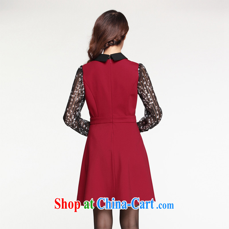 XL dress 2015 spring new, cultivating graphics thin dresses thick MM stamp lapel flouncing dresses wine red 5-XL, cloud, and shopping on the Internet