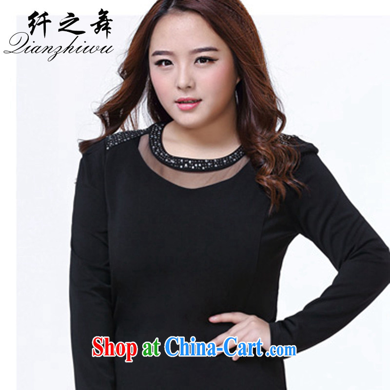 One of the dance, women's clothing 2015 new thick mm parquet drilling long-sleeved beauty style dress 1028 black XXL, slim dance (xiangzhiwu), shopping on the Internet